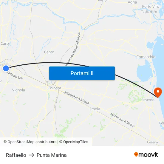 Raffaello to Punta Marina map