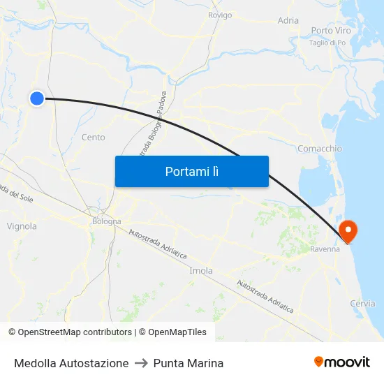 Medolla Autostazione to Punta Marina map