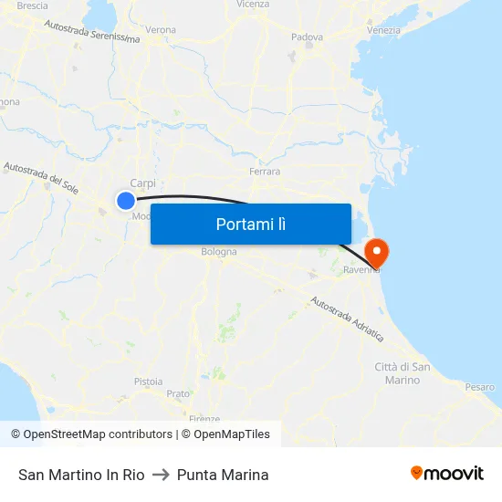 San Martino In Rio to Punta Marina map