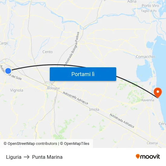 Liguria to Punta Marina map