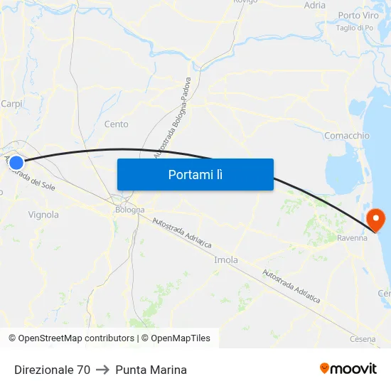 Direzionale 70 to Punta Marina map