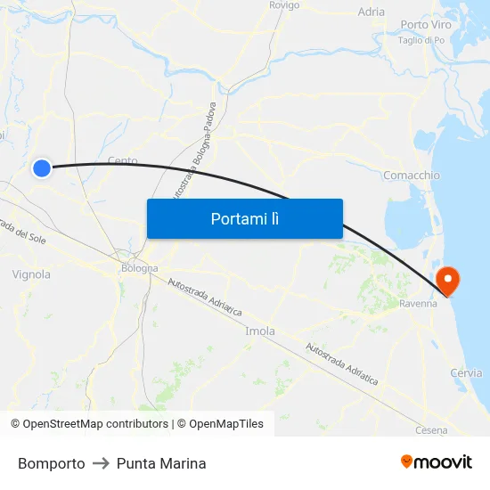Bomporto to Punta Marina map