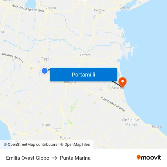 Emilia Ovest Globo to Punta Marina map
