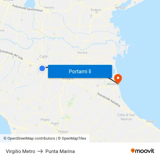 Virgilio Metro to Punta Marina map