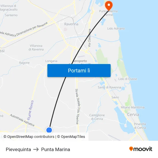 Pievequinta to Punta Marina map