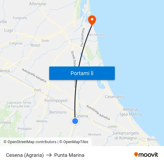 Cesena (Agraria) to Punta Marina map