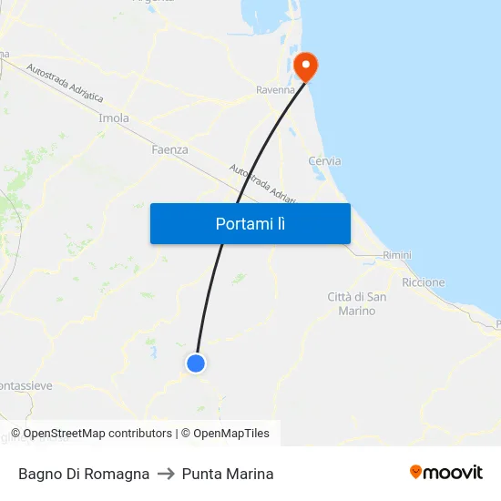 Bagno Di Romagna to Punta Marina map