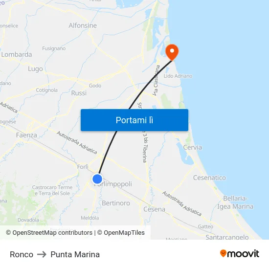 Ronco to Punta Marina map