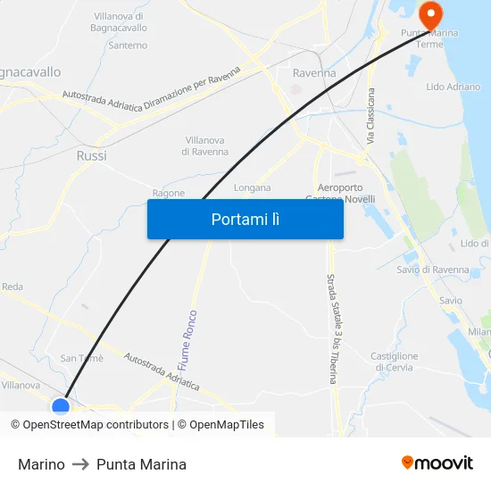 Marino to Punta Marina map