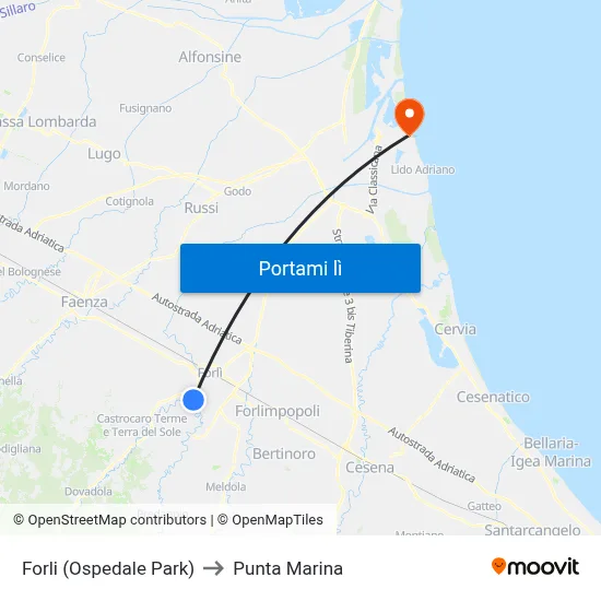 Forli (Ospedale Park) to Punta Marina map
