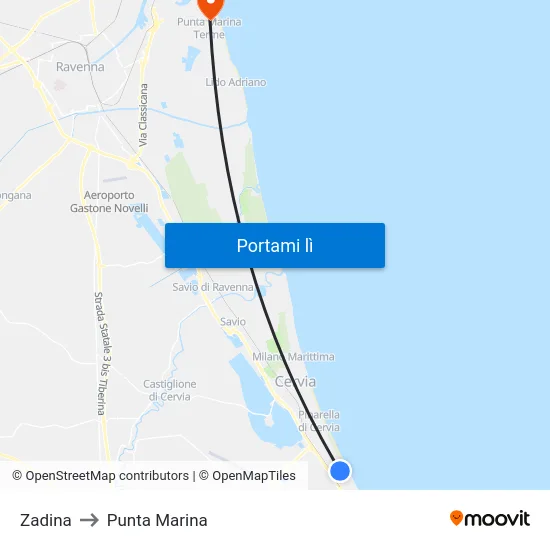 Zadina to Punta Marina map