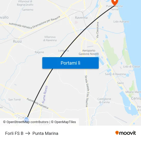 Forli FS B to Punta Marina map