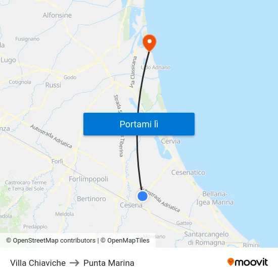 Villa Chiaviche to Punta Marina map