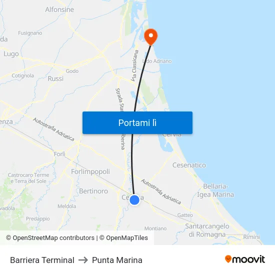 Barriera Terminal to Punta Marina map