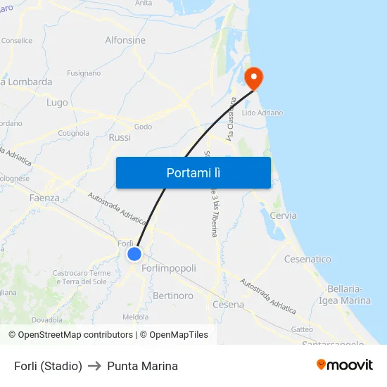 Forli (Stadio) to Punta Marina map
