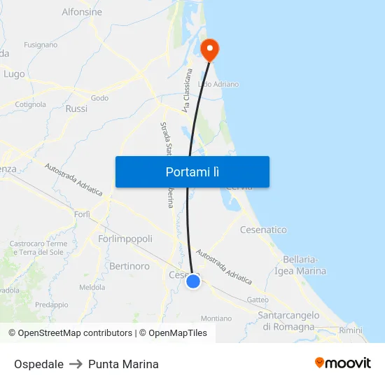 Ospedale to Punta Marina map
