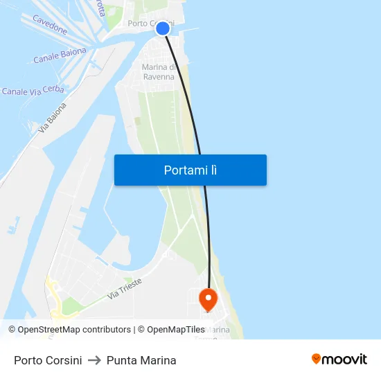 Porto Corsini to Punta Marina map