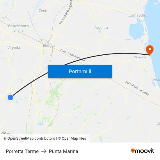 Porretta Terme to Punta Marina map