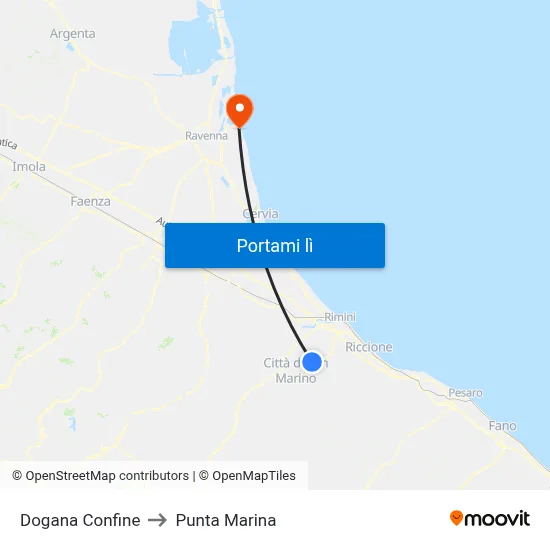 Dogana Confine to Punta Marina map