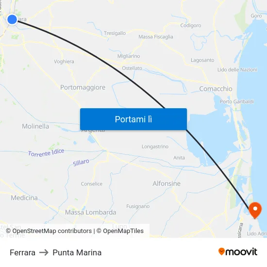 Ferrara to Punta Marina map