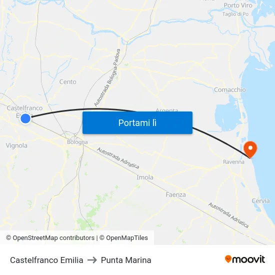 Castelfranco Emilia to Punta Marina map