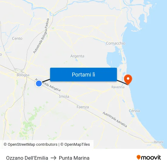 Ozzano Dell'Emilia to Punta Marina map