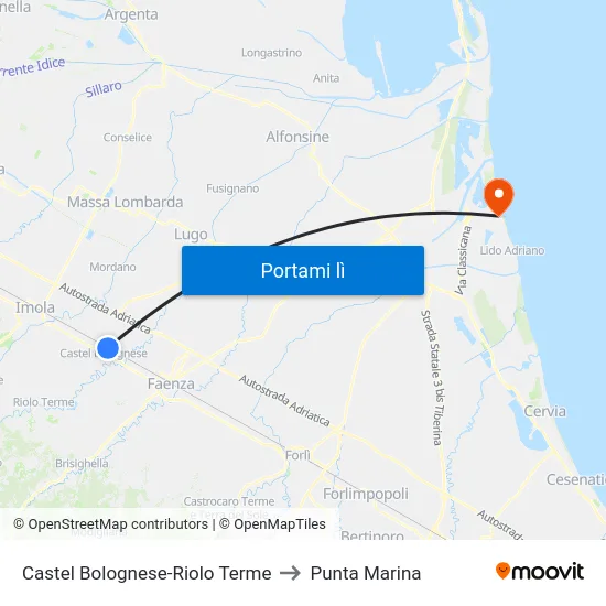 Castel Bolognese-Riolo Terme to Punta Marina map