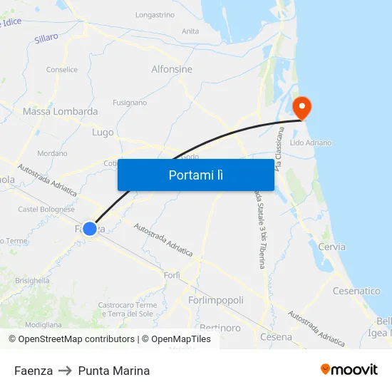 Faenza to Punta Marina map