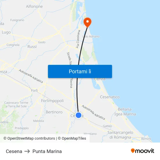 Cesena to Punta Marina map
