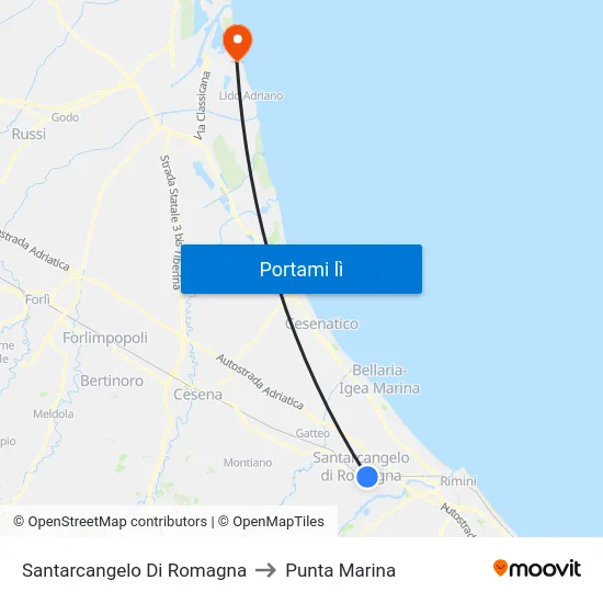 Santarcangelo Di Romagna to Punta Marina map
