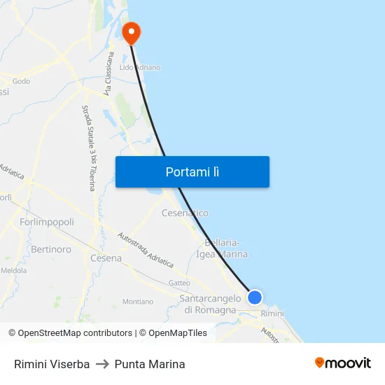 Rimini Viserba to Punta Marina map