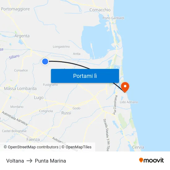 Voltana to Punta Marina map