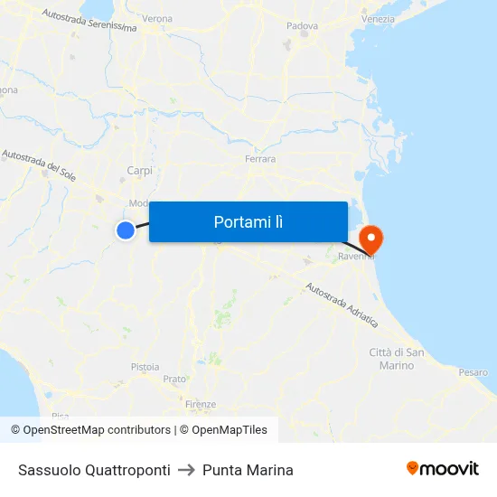 Sassuolo Quattroponti to Punta Marina map