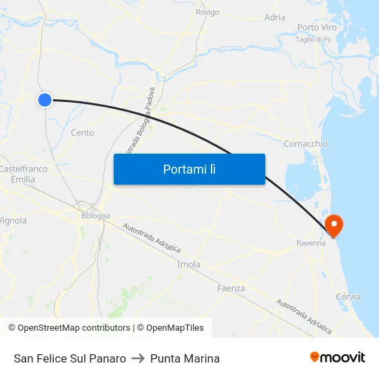San Felice Sul Panaro to Punta Marina map