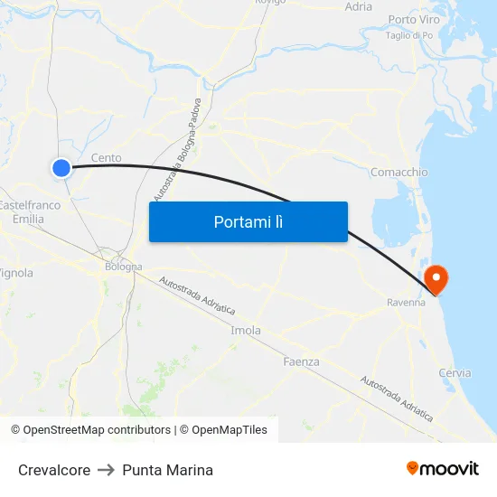 Crevalcore to Punta Marina map