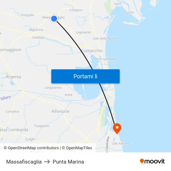 Massafiscaglia to Punta Marina map
