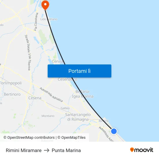 Rimini Miramare to Punta Marina map