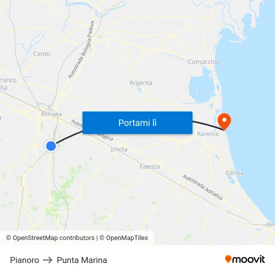 Pianoro to Punta Marina map