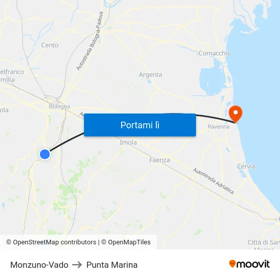 Monzuno-Vado to Punta Marina map