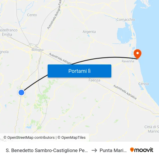 S. Benedetto Sambro-Castiglione Pepoli to Punta Marina map