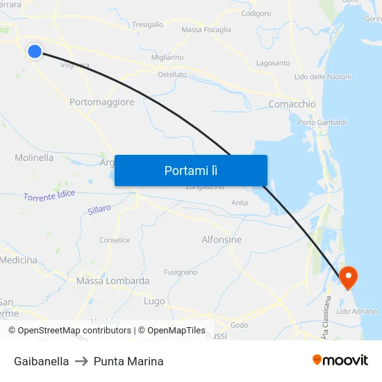 Gaibanella to Punta Marina map
