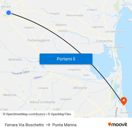 Ferrara Via Boschetto to Punta Marina map