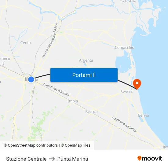 Stazione Centrale to Punta Marina map