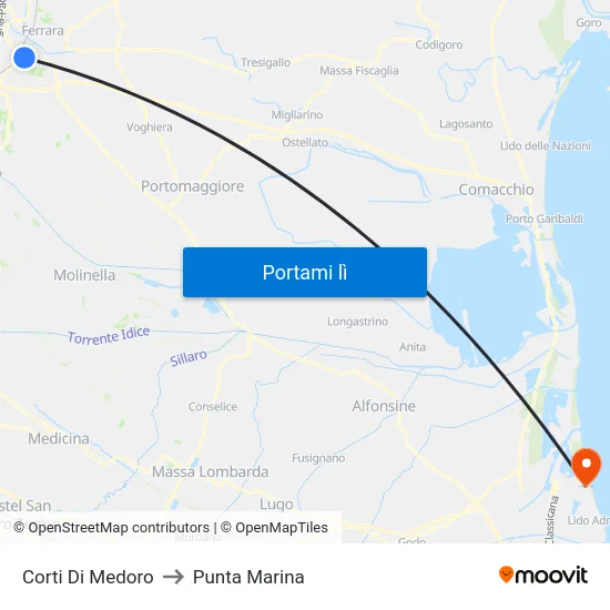 Corti Di Medoro to Punta Marina map