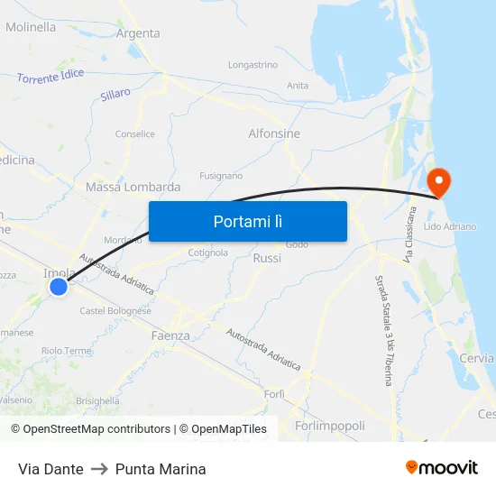 Via Dante to Punta Marina map