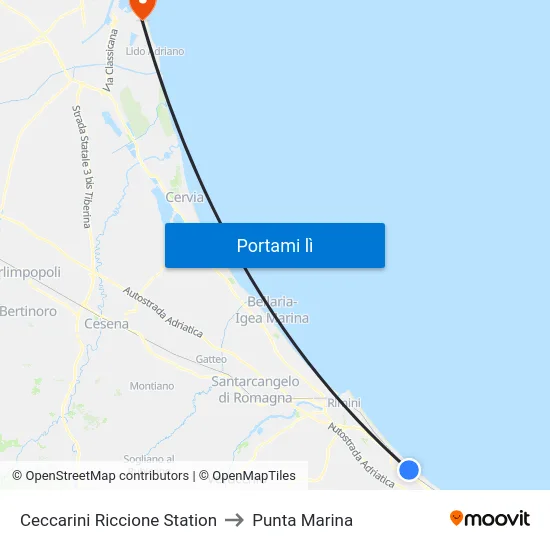 Ceccarini Riccione Station to Punta Marina map
