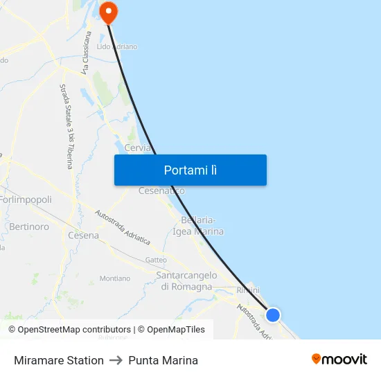 Miramare Station to Punta Marina map