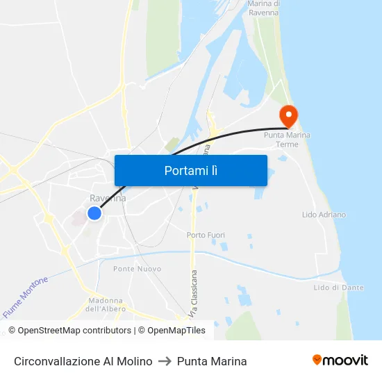Circonvallazione Al Molino to Punta Marina map