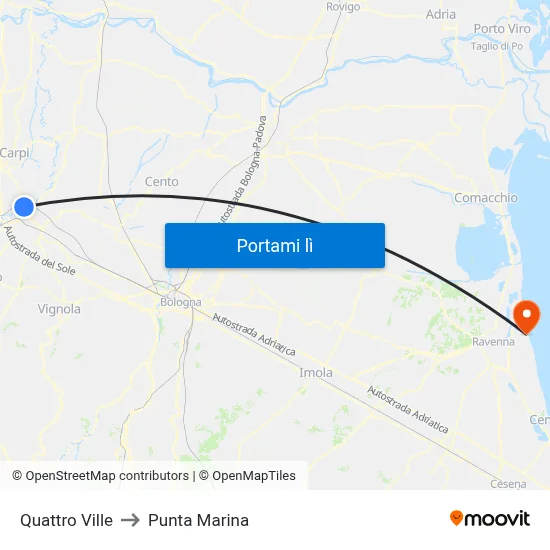Quattro Ville to Punta Marina map