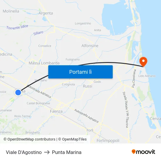 Viale D'Agostino to Punta Marina map